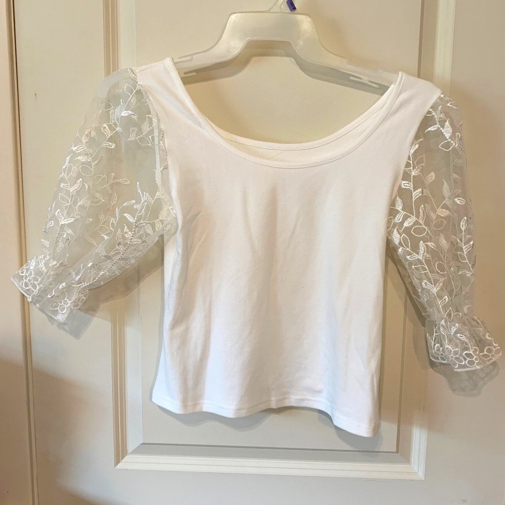 White Lace Sleeve Top